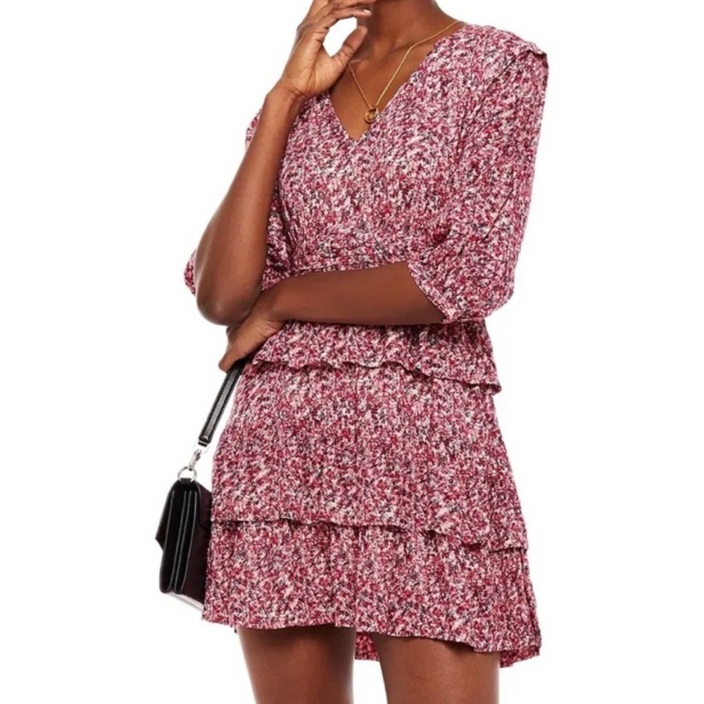 BA&SH Nina Tiered Skirt Mini Dress Berry Pink Size Medium